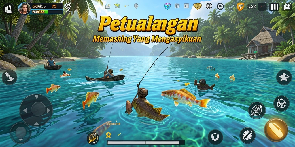 Gameplay GOAL55 menampilkan aksi memancing yang menarik dan seru.