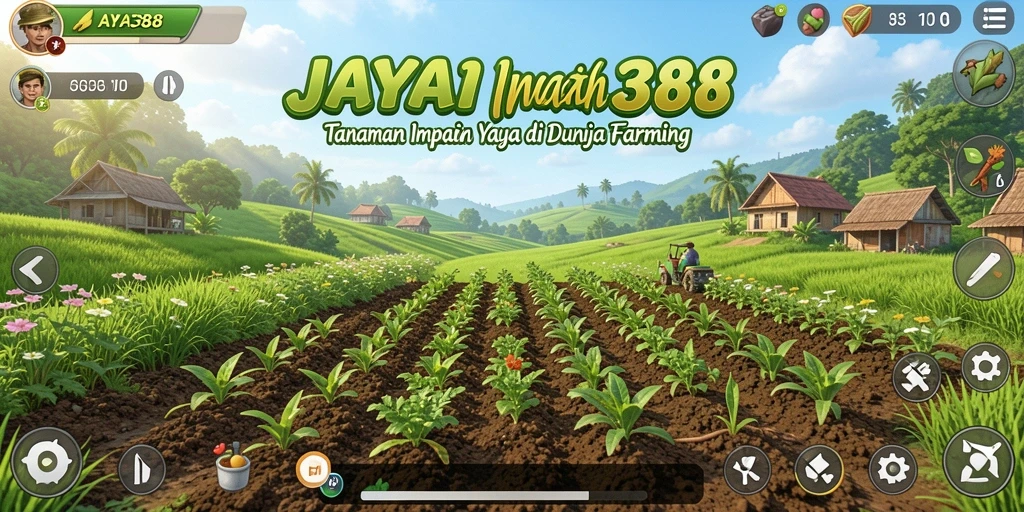 Screenshot utama JAYA388 menampilkan petani merawat ladang tanaman.