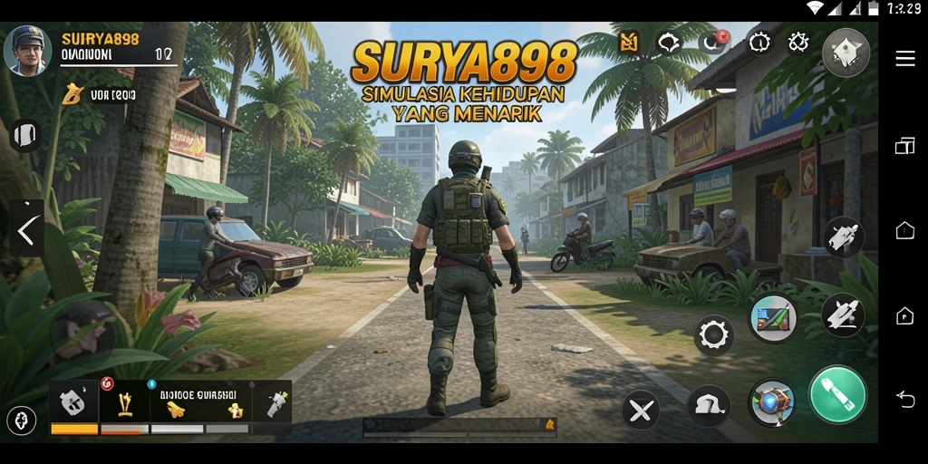 Screenshot SURYA898 menampilkan karakter dalam situasi simulasi sehari-hari.